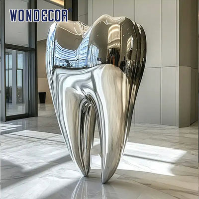 Health Centre Lobby Mirror Polished Stainless Steel Teeth Sculpture Statue