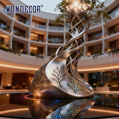 Large Hotel Lobby Light Luxury Style Nature Symbiosis Theme "Life's Spiral" Stainless Steel Sculpture