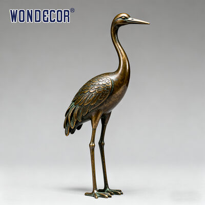 Large Retro-style Bronze Crane Sculpture for Outdoor Garden Landscape