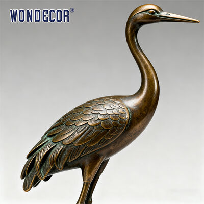 Large Retro-style Bronze Crane Sculpture for Outdoor Garden Landscape