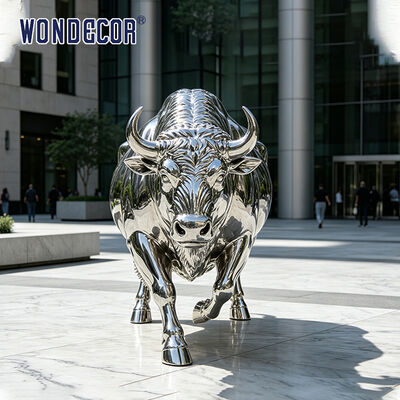 Large Mirror Stainless Steel Charging Bull Outdoor Art Sculpture