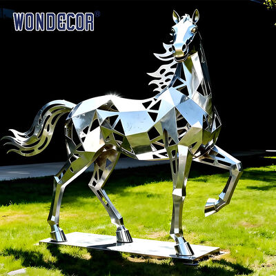 Large Mirror Stainless Steel Geometric Faceted Horse Sculpture for City Park & Industrial Park Landscape